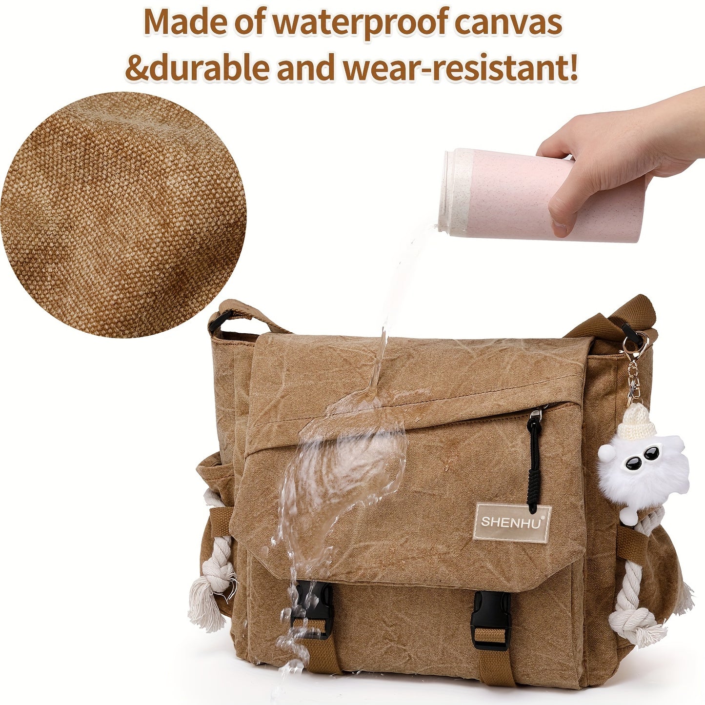Vintage Canvas Crossbody Bag - Large Capacity Casual Messenger Bag