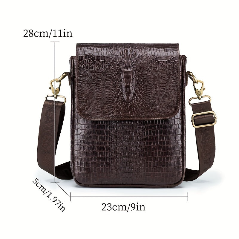 Crocodile Pattern Leather Shoulder Bag - Genuine Leather Business Crossbody Bag