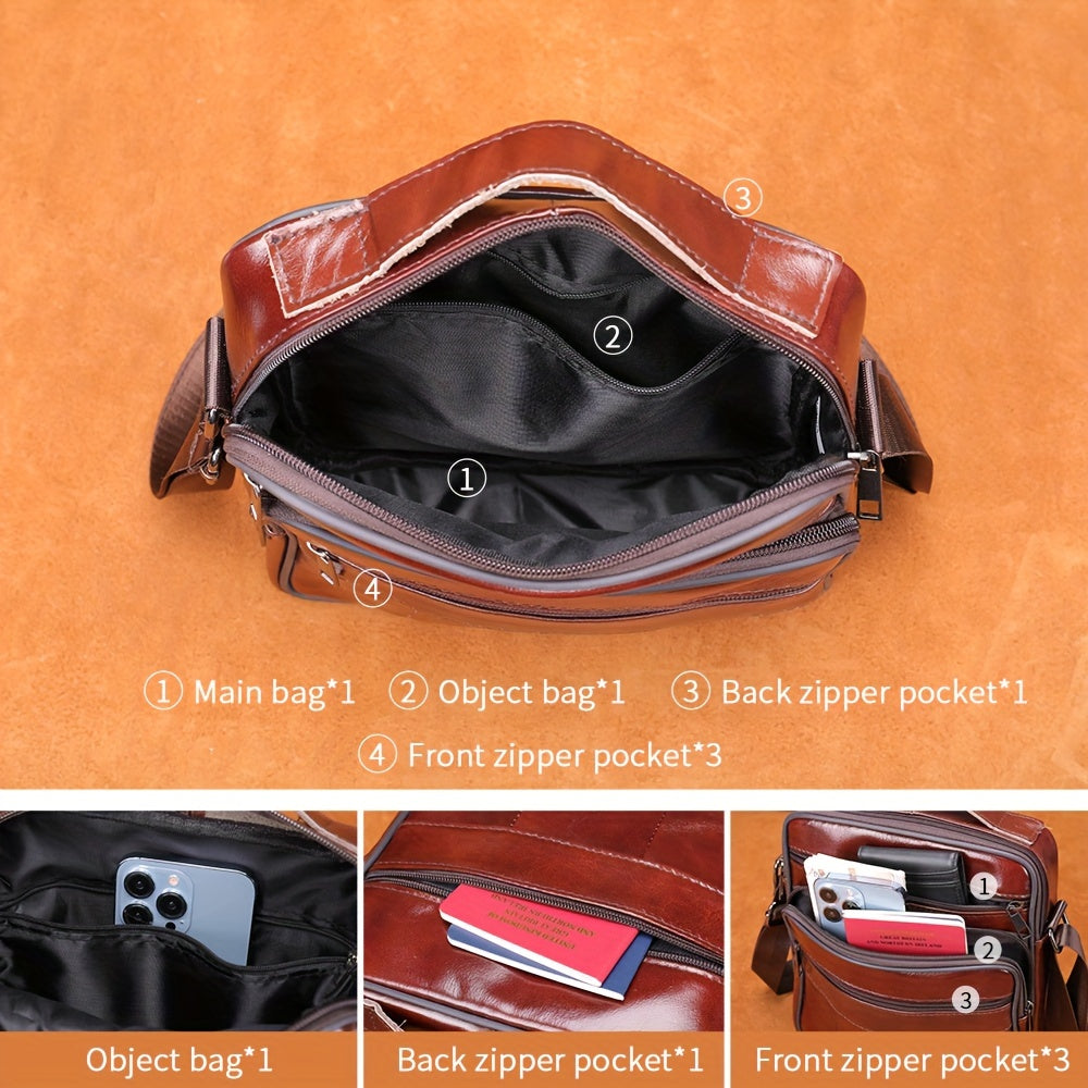 Vintage Genuine Leather Crossbody Bag - Men's Multifunctional Travel Shoulder Bag