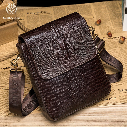 Crocodile Pattern Leather Shoulder Bag - Genuine Leather Business Crossbody Bag