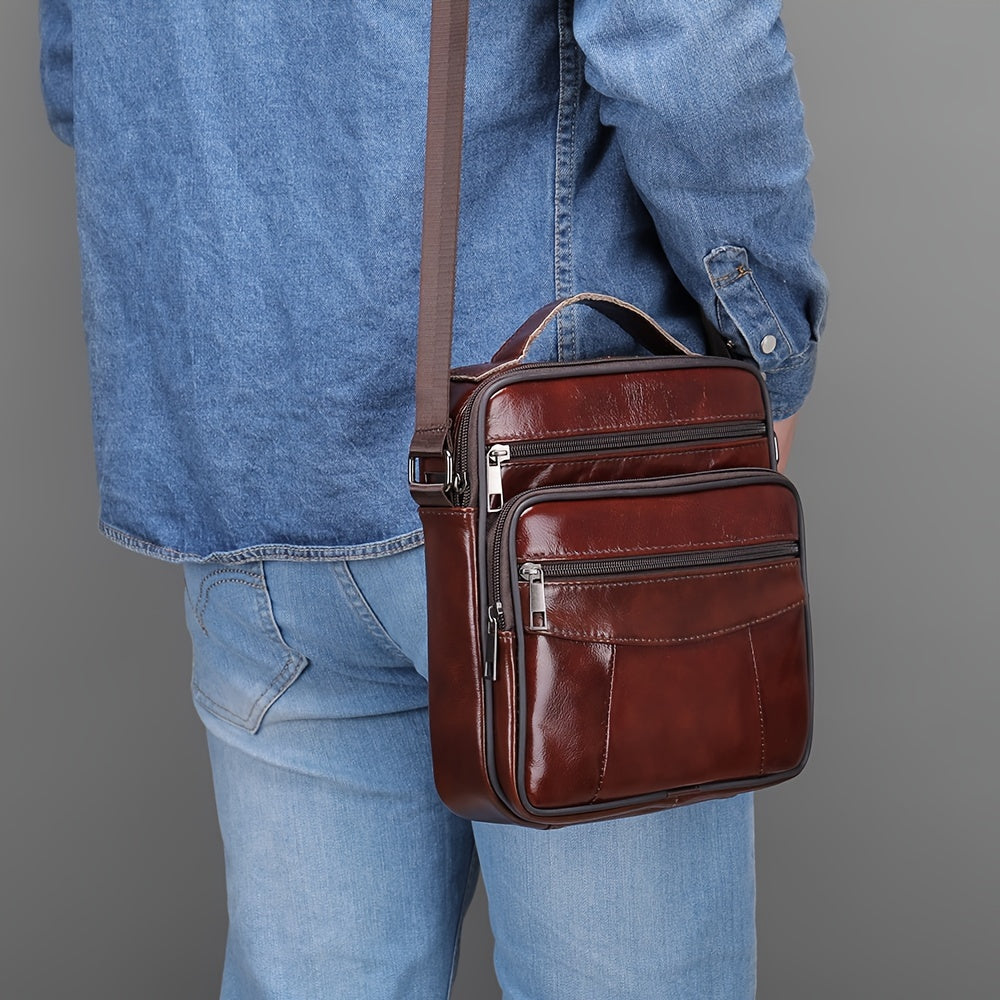 Vintage Genuine Leather Crossbody Bag - Men's Multifunctional Travel Shoulder Bag