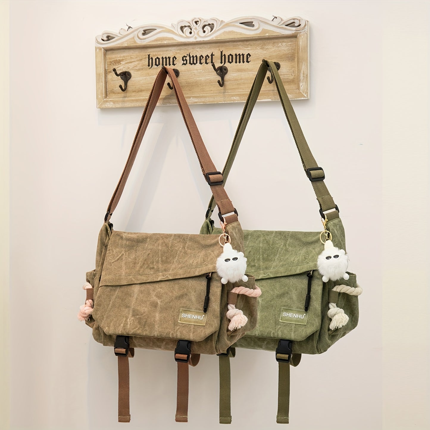 Vintage Canvas Crossbody Bag - Large Capacity Casual Messenger Bag